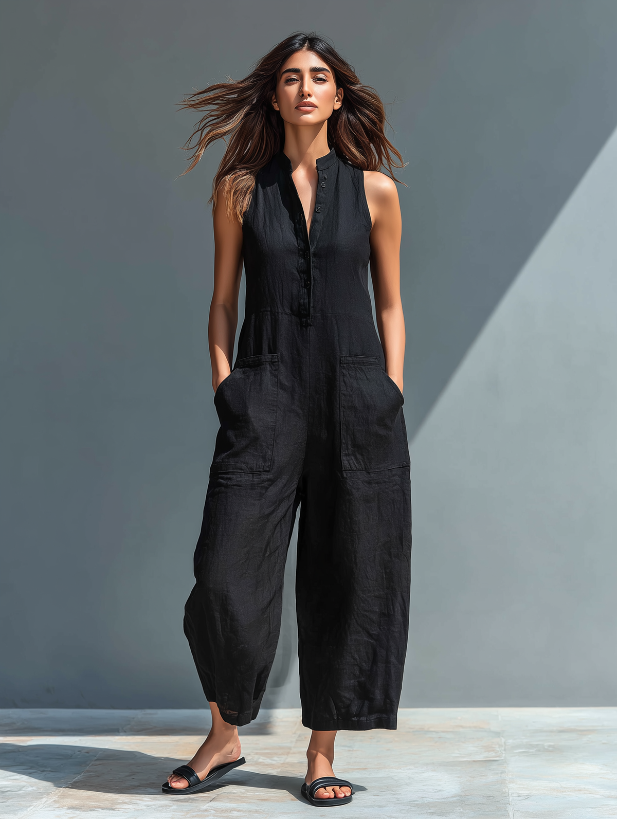 Emanuela | Relaxed Sleeveless Linen Blend Jumpsuit