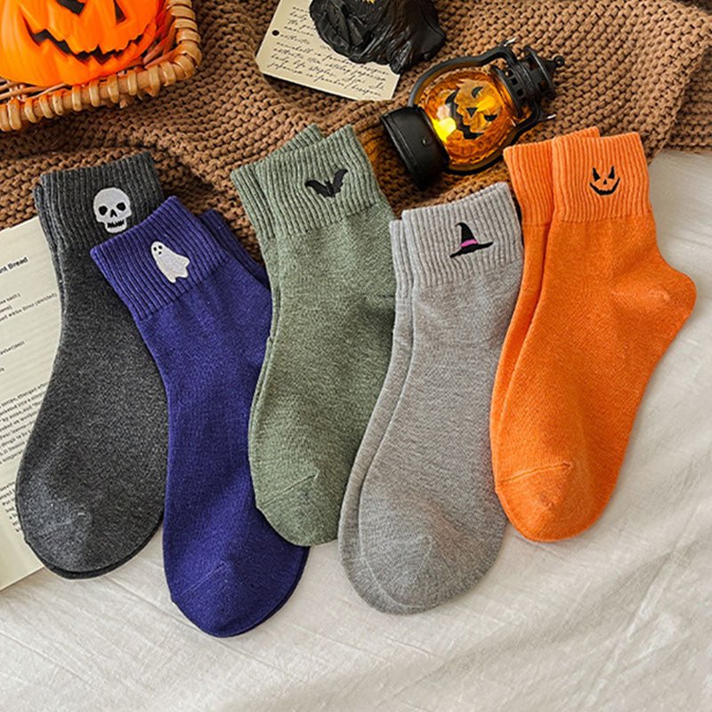 Halloween-themed cartoon thickened mid-calf socks