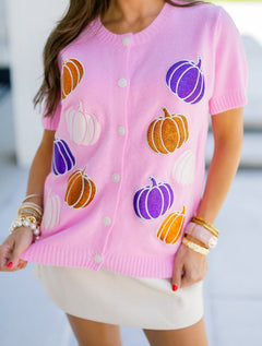 Glitter Pumpkins Pink Cardigan