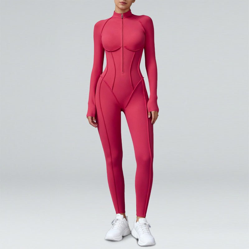 High-Neck Zippered Long-Sleeved Bodysuit