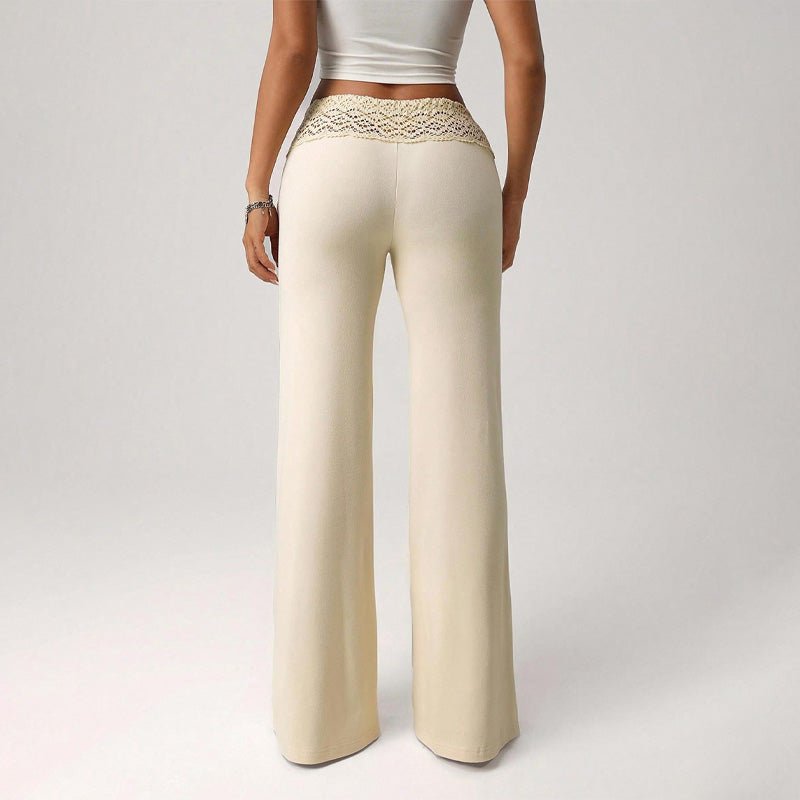 Lace-trimmed slim-fit drawstring flared pants