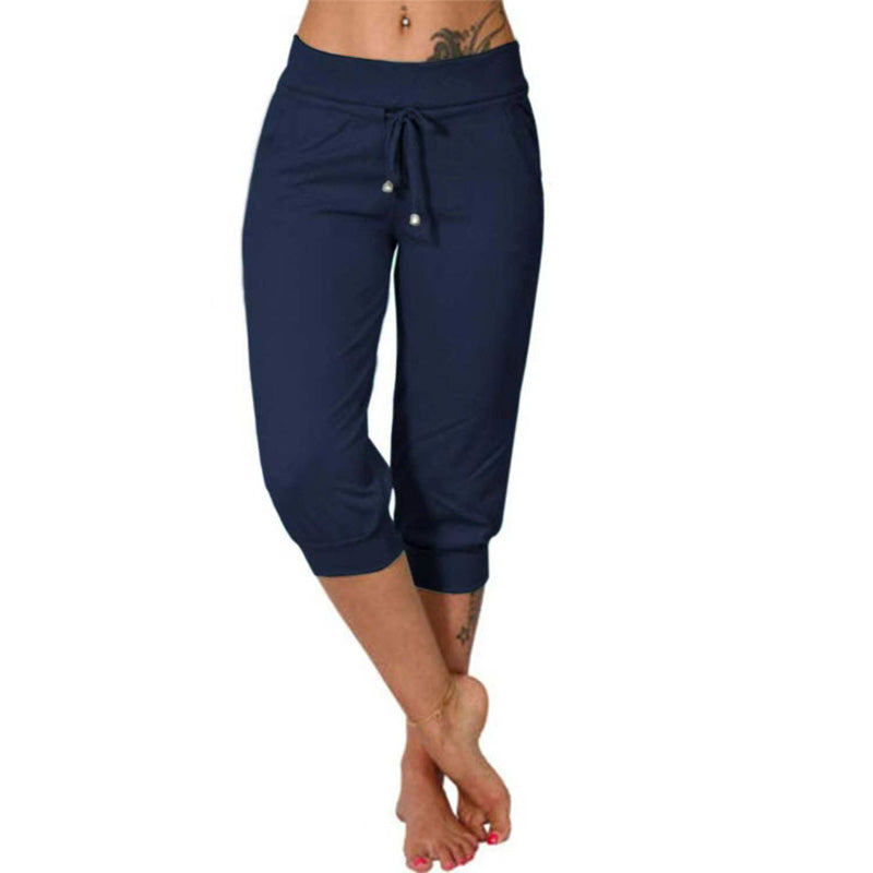 Casual drawstring pocket capri sweatpants