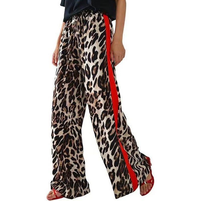 High-waisted leopard print side stripe wide-leg pants