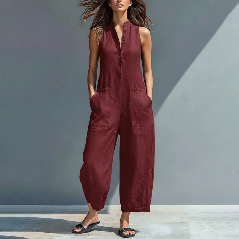 Casual loose sleeveless wide-leg jumpsuit