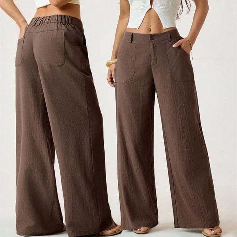 Casual high-waisted textured wide-leg pants