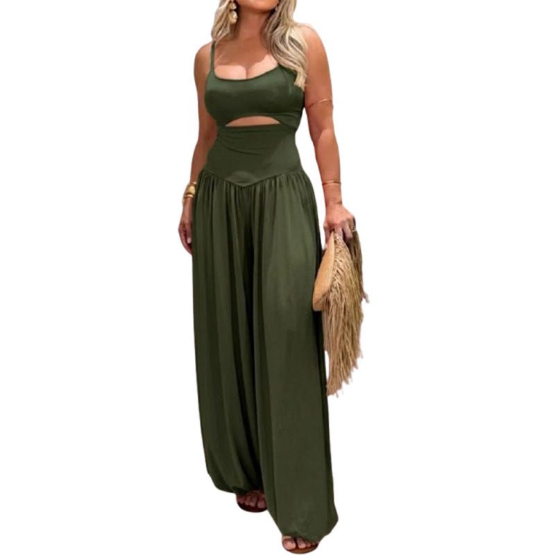 Backless tie high-waisted wide-leg jumpsuit
