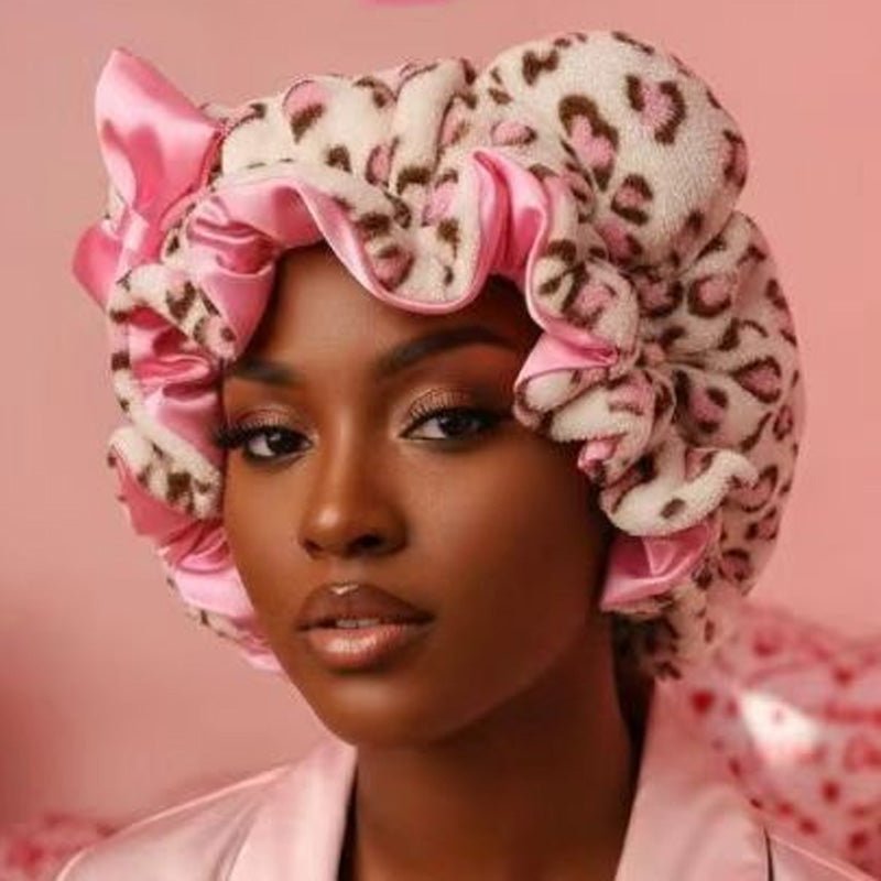 3D Ear Bow Leopard Print Satin Night Cap