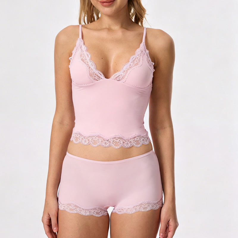 Lace Trim Cami and Shorts Lingerie Set