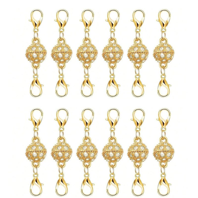 Magnetic diamond-encrusted ball jewelry clasp set