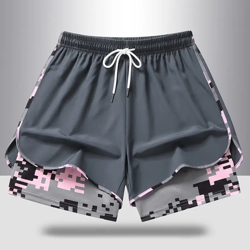 Double-layered camouflage lining running shorts