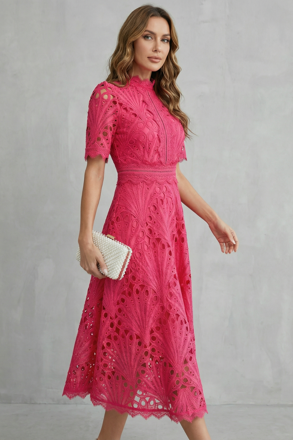 Charlisse – Ornate lace refinement – High-neck midi dress | EXCLUSIVE EDITION
