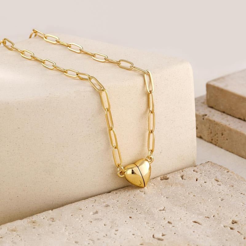 Heart Magnetic Clasp Paperclip Link Necklace