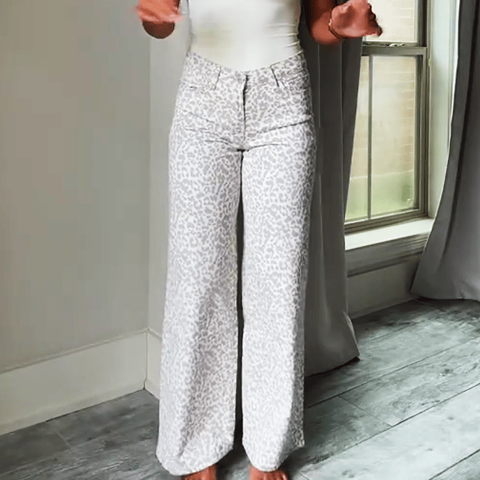 Leopard Jacquard Wide-Leg Denim Jeans