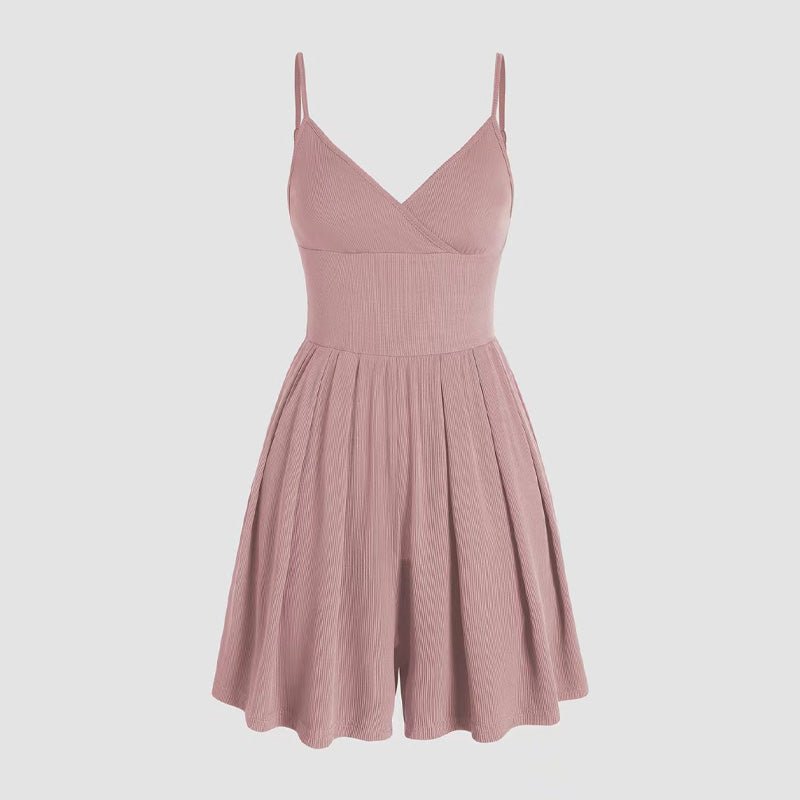 Ribbed V-neck backless jumpsuit