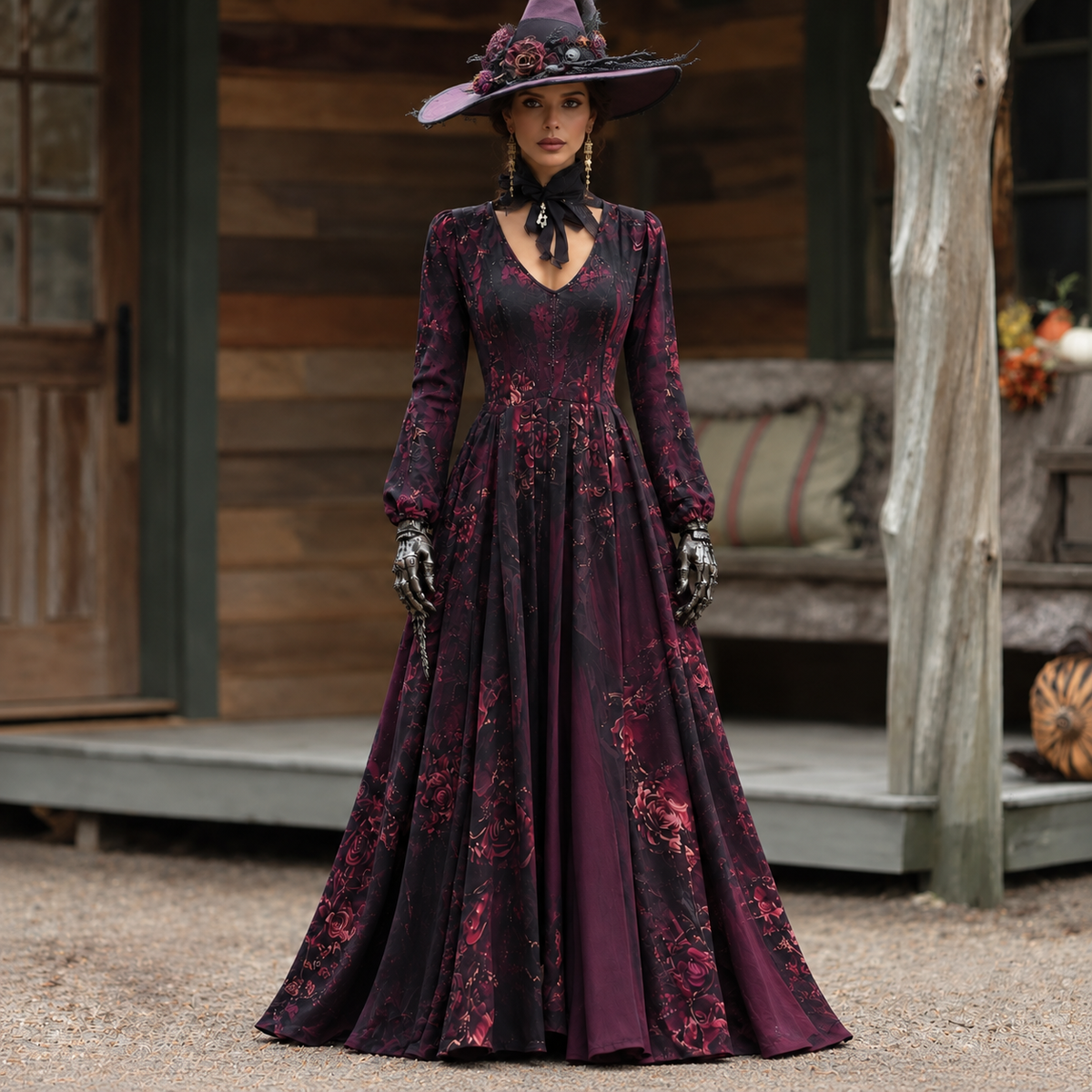 Women's Halloween Floral Maxi Dress | Long Sleeve