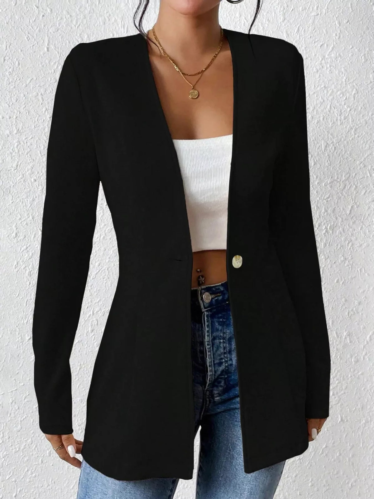 One Button Long Sleeve Blazer