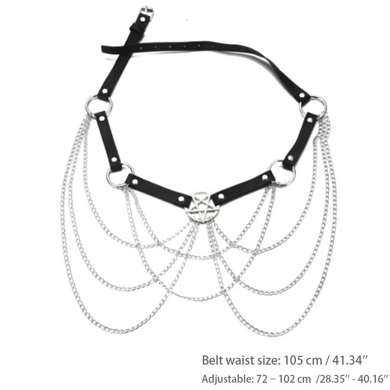 Rock-style multi-layered chain five-pointed star belt