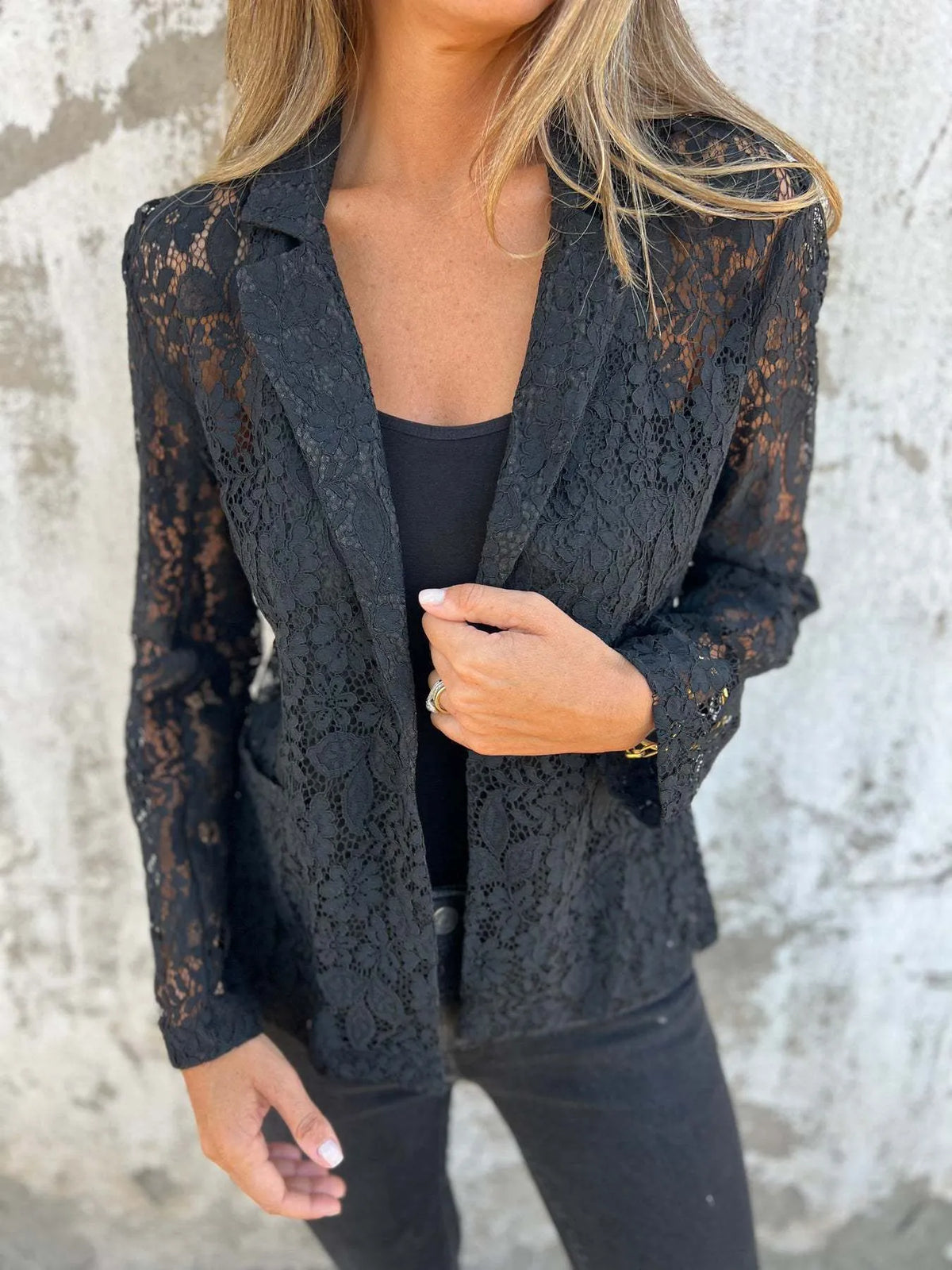 Full Size Lace Open-Front Blazer Plus Size