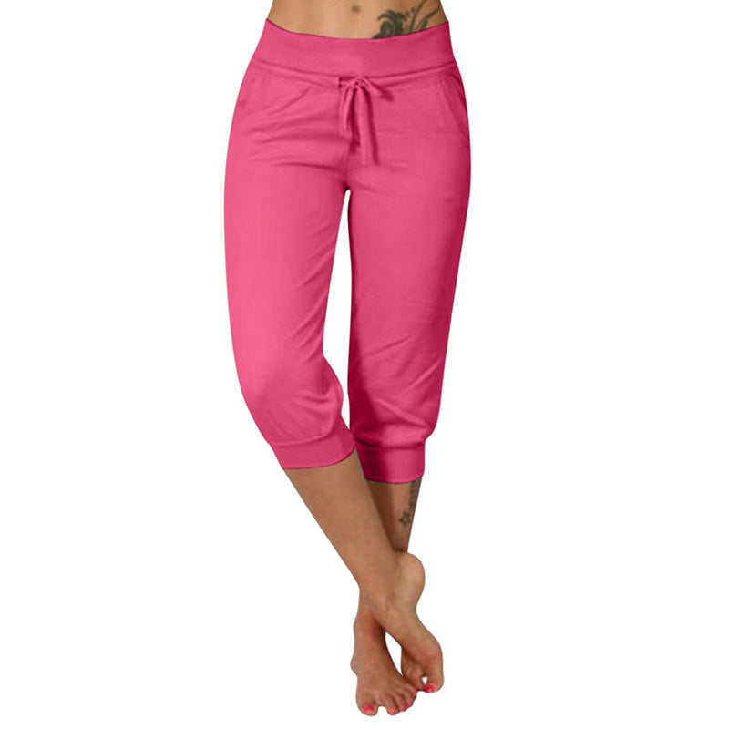 Casual drawstring pocket capri sweatpants