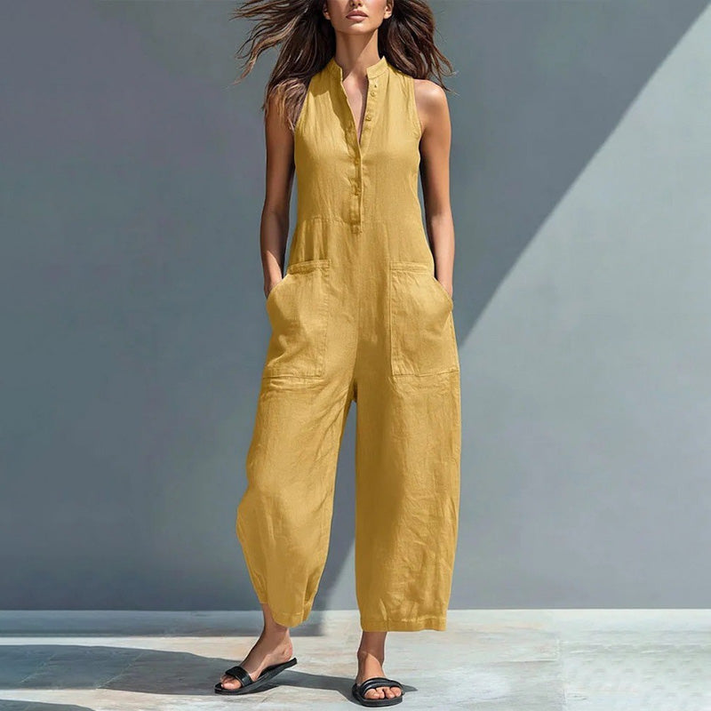 Casual loose sleeveless wide-leg jumpsuit