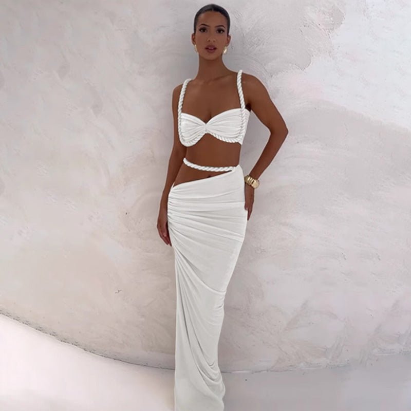 Backless Halter Crop Top and Bodycon Skirt Set