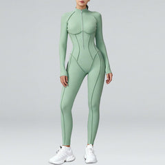 High-Neck Zippered Long-Sleeved Bodysuit
