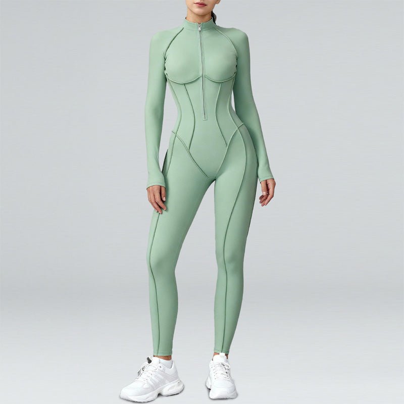 High-Neck Zippered Long-Sleeved Bodysuit