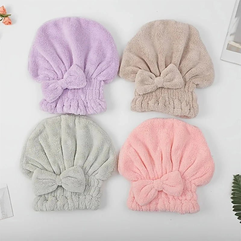 Bow-knot Coral Fleece Thickened Shower Cap