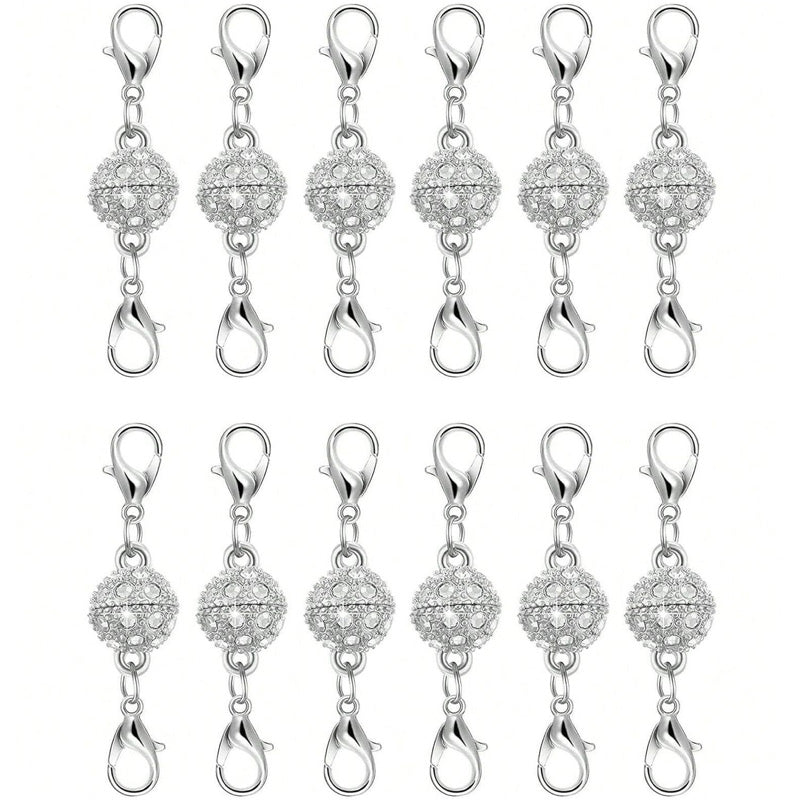 Magnetic diamond-encrusted ball jewelry clasp set