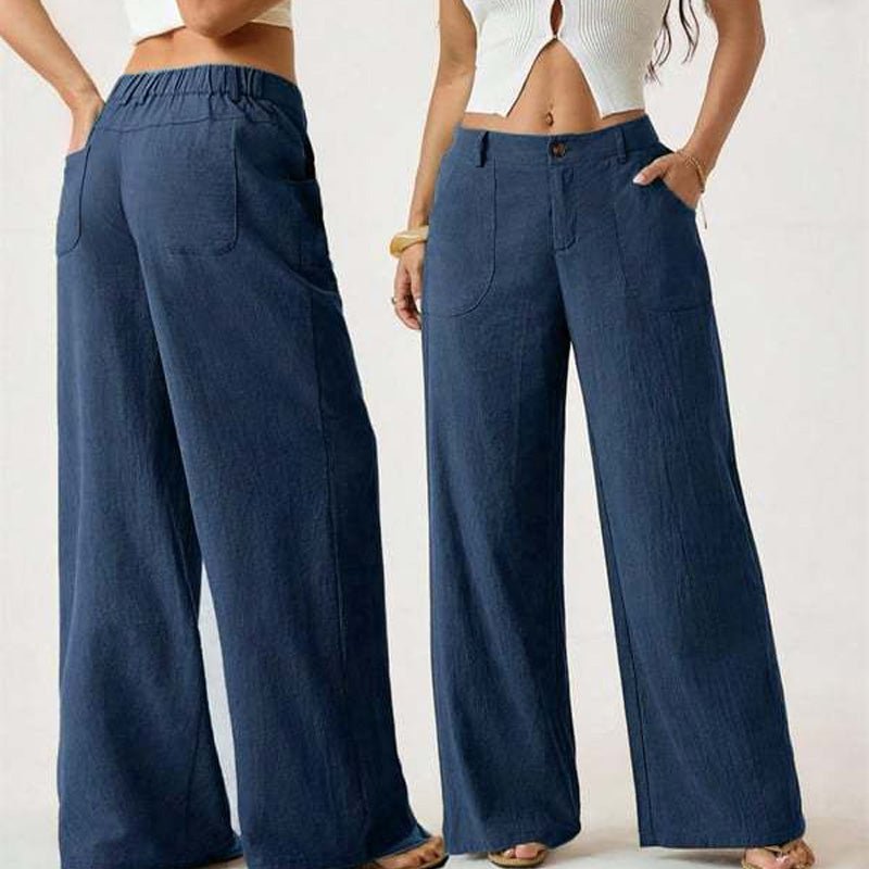 Casual high-waisted textured wide-leg pants