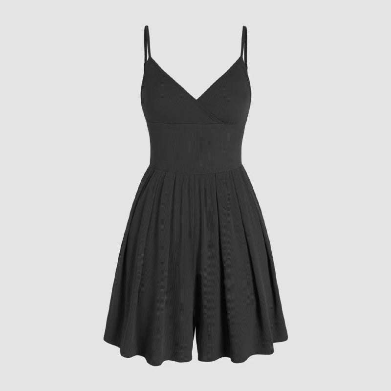Ribbed V-neck backless jumpsuit