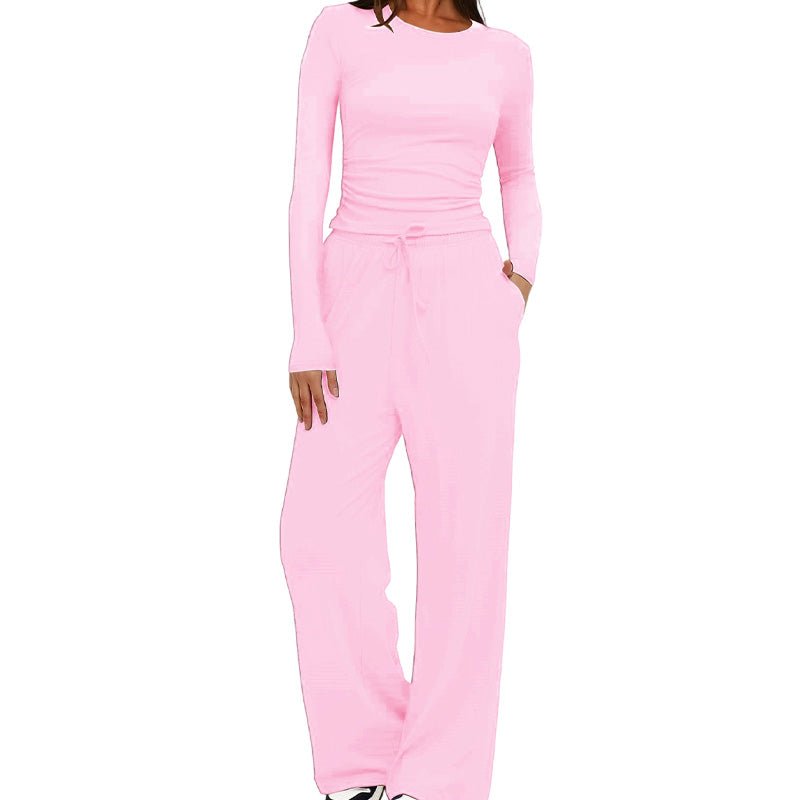 Casual long-sleeved high-waisted wide-leg pants suit