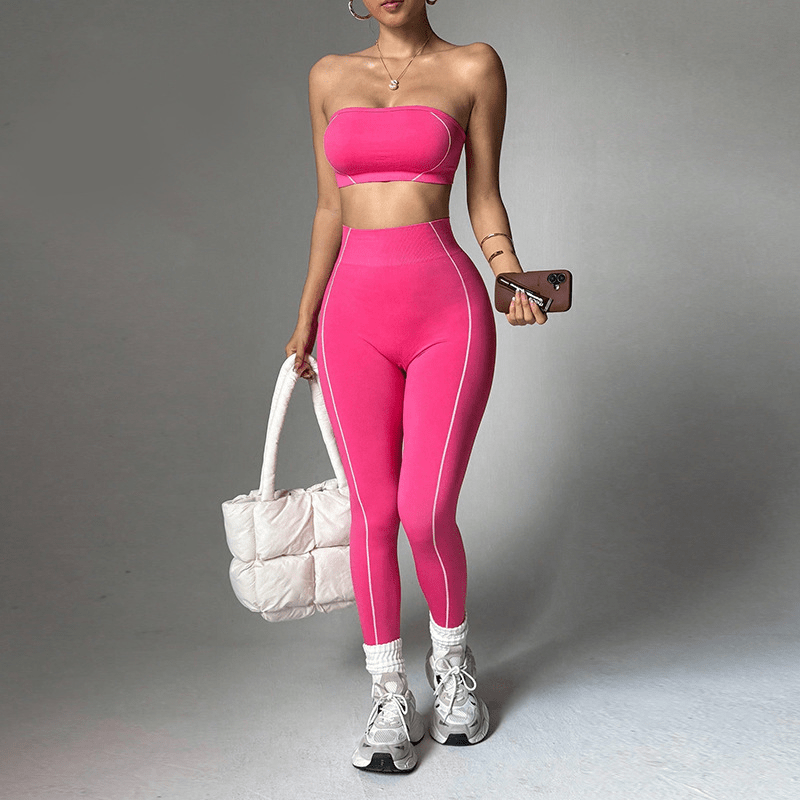 Contrast Piping Bandeau High Waist Yoga Set