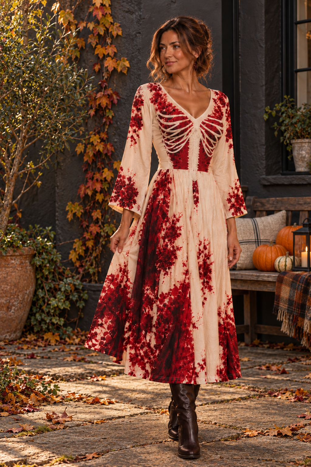 Women's White Floral Maxi Dress | Halloween