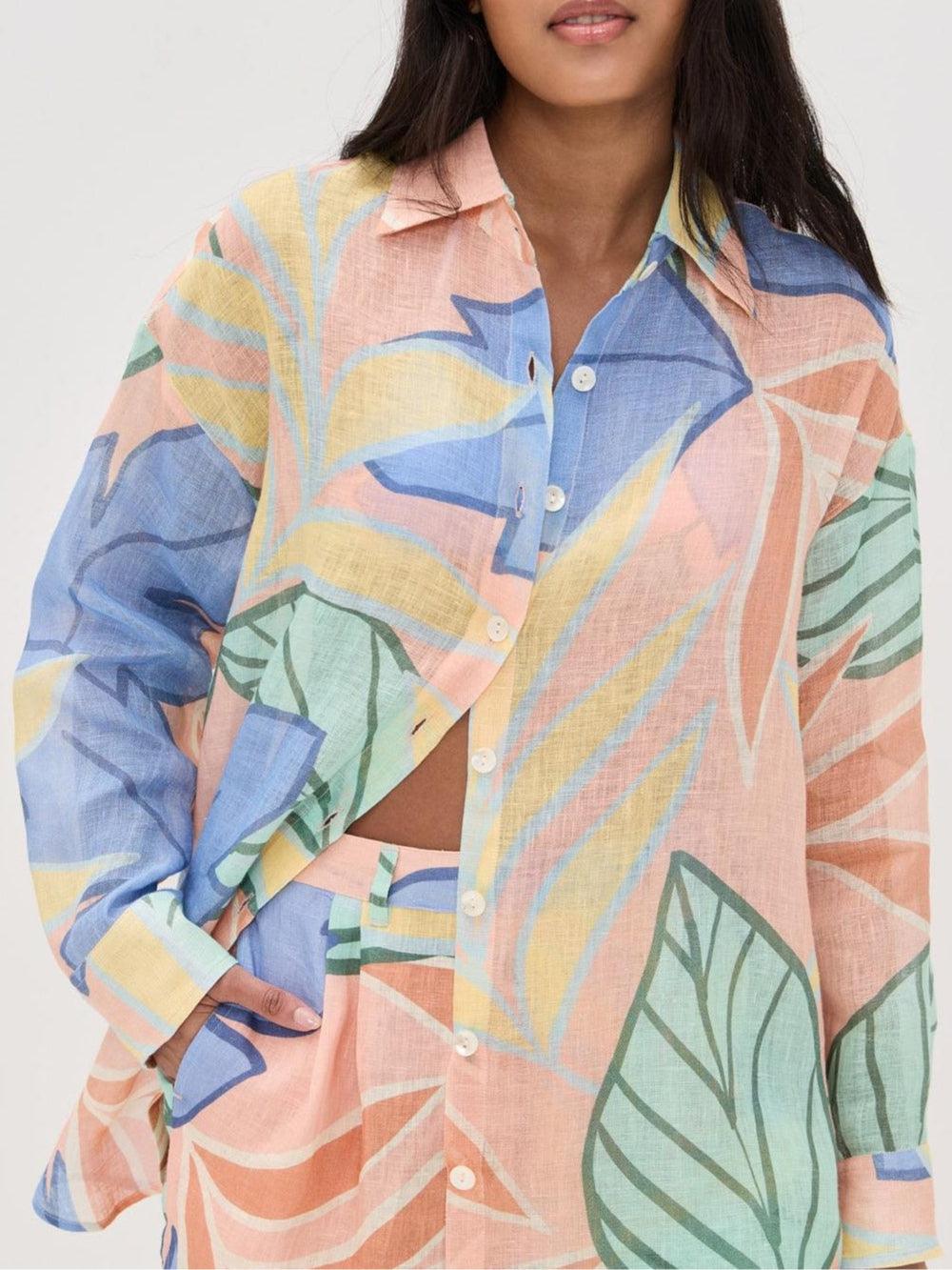 Playa Boyfriend Tropical Leaf Printed Short Set