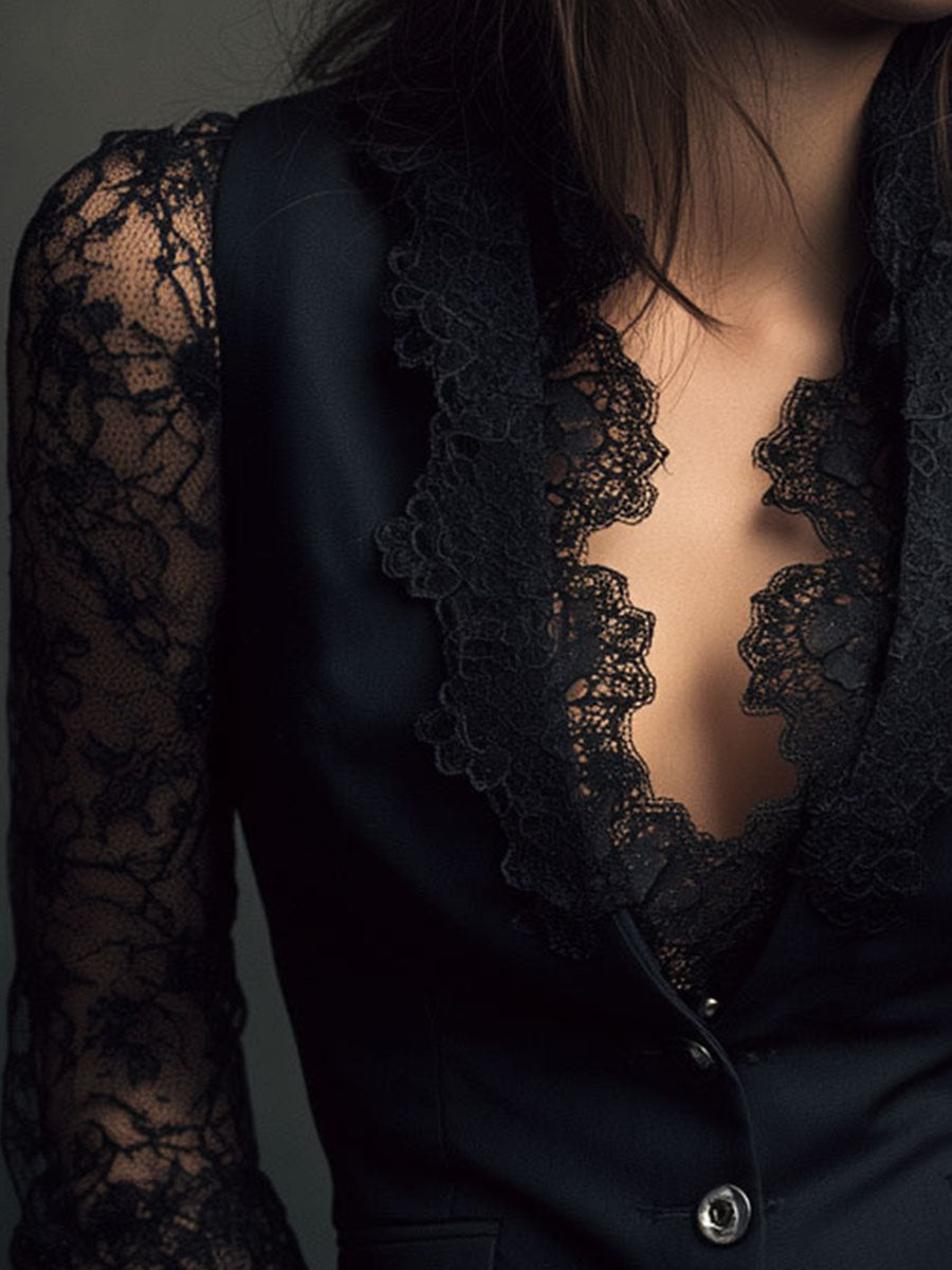 Noémie | Black Jacket with Sheer Sleeves