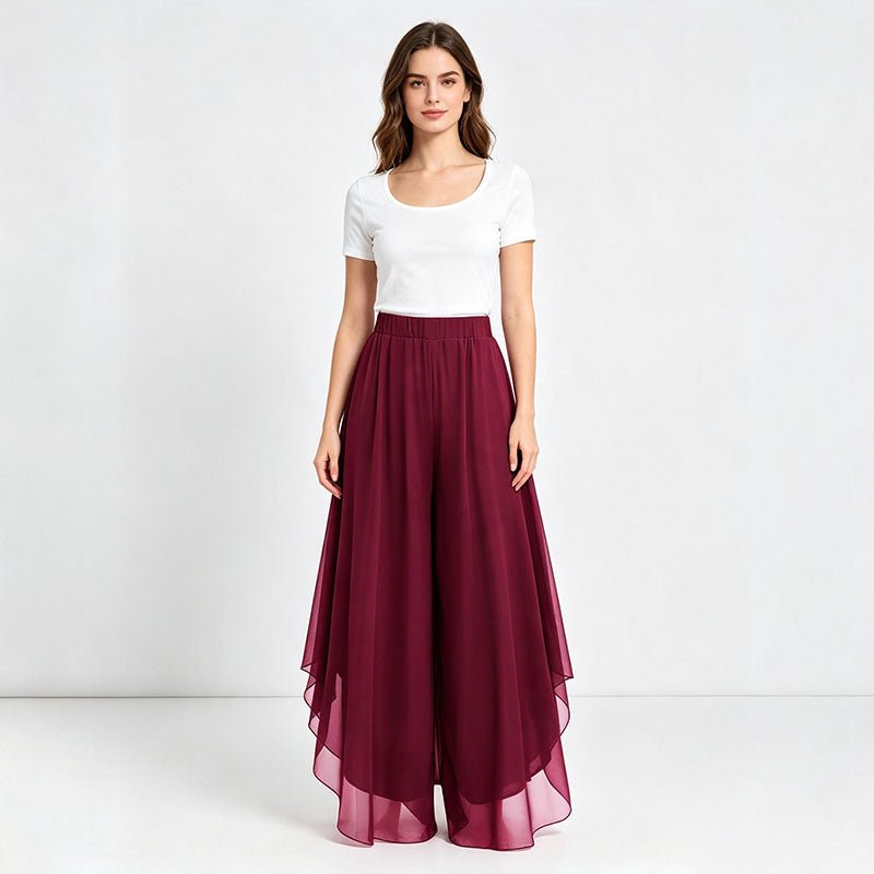 Irregular hem chiffon wide-leg pants