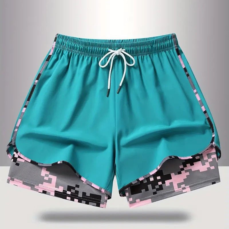 Double-layered camouflage lining running shorts