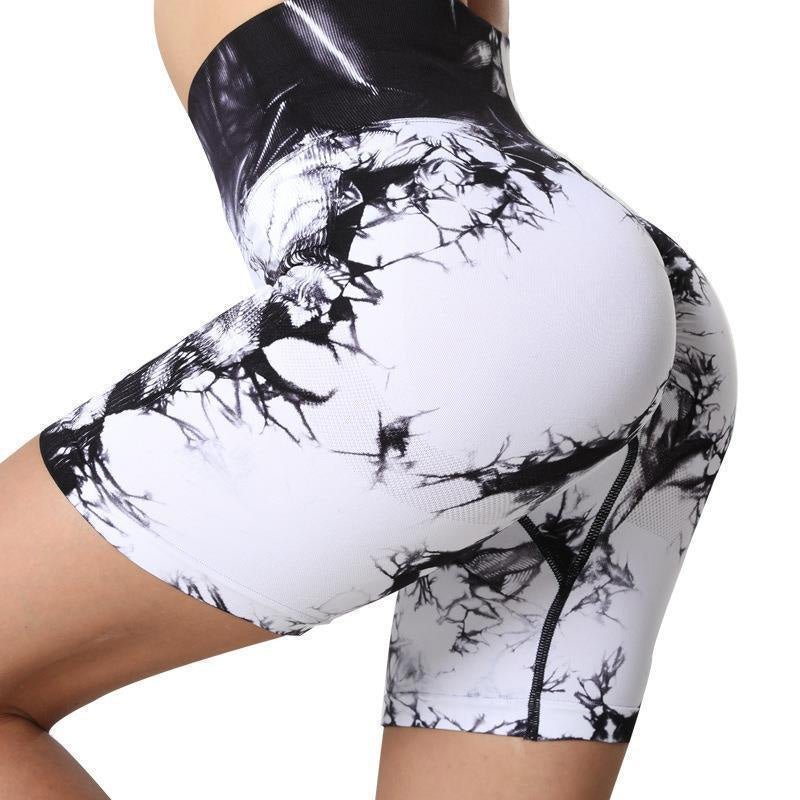 Seamless tie-dye high-waisted yoga shorts