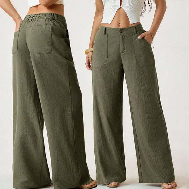 Casual high-waisted textured wide-leg pants