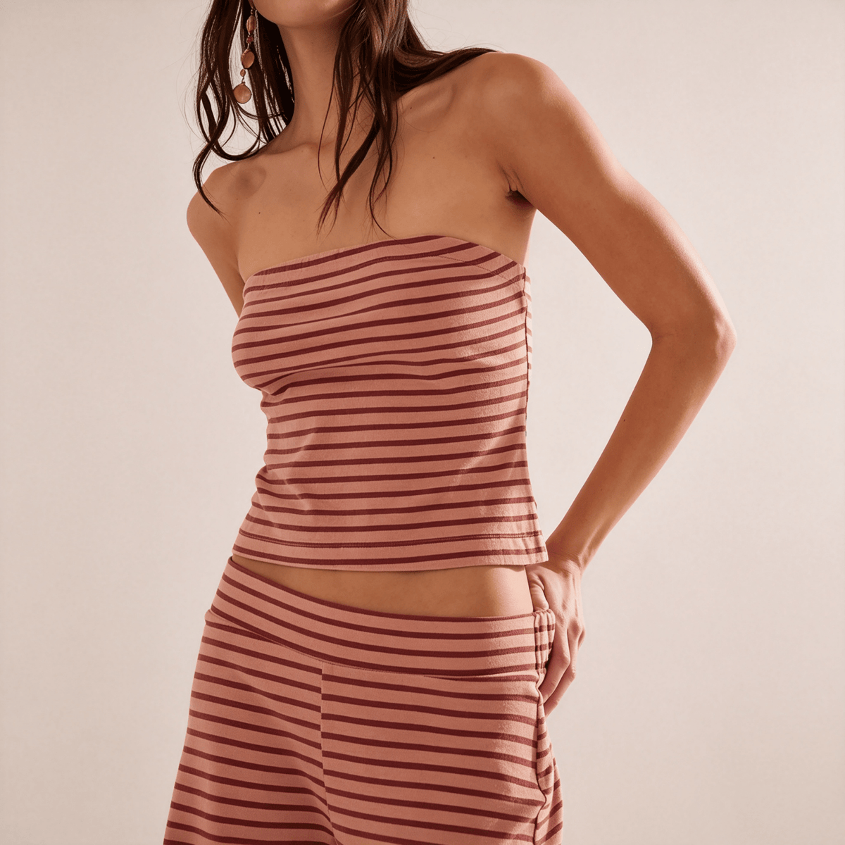 Striped Tube Top Wide Leg Pant Set