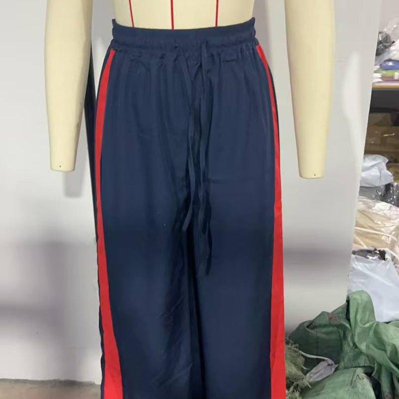 High-waisted leopard print side stripe wide-leg pants