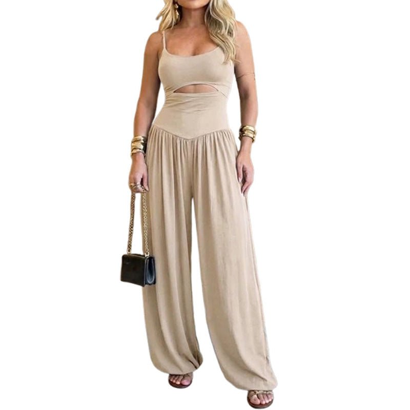 Backless tie high-waisted wide-leg jumpsuit