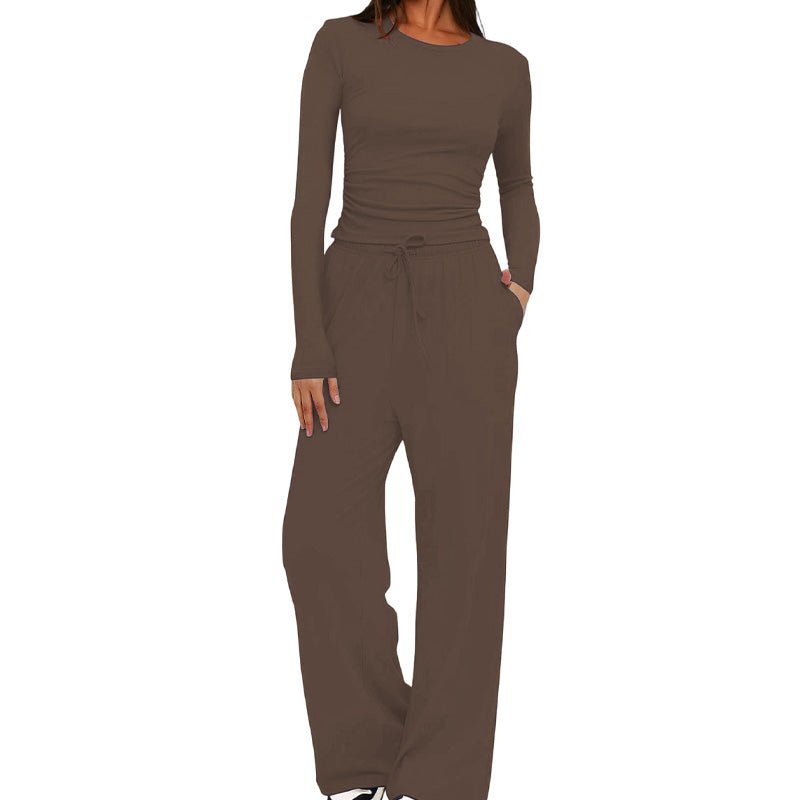 Casual long-sleeved high-waisted wide-leg pants suit