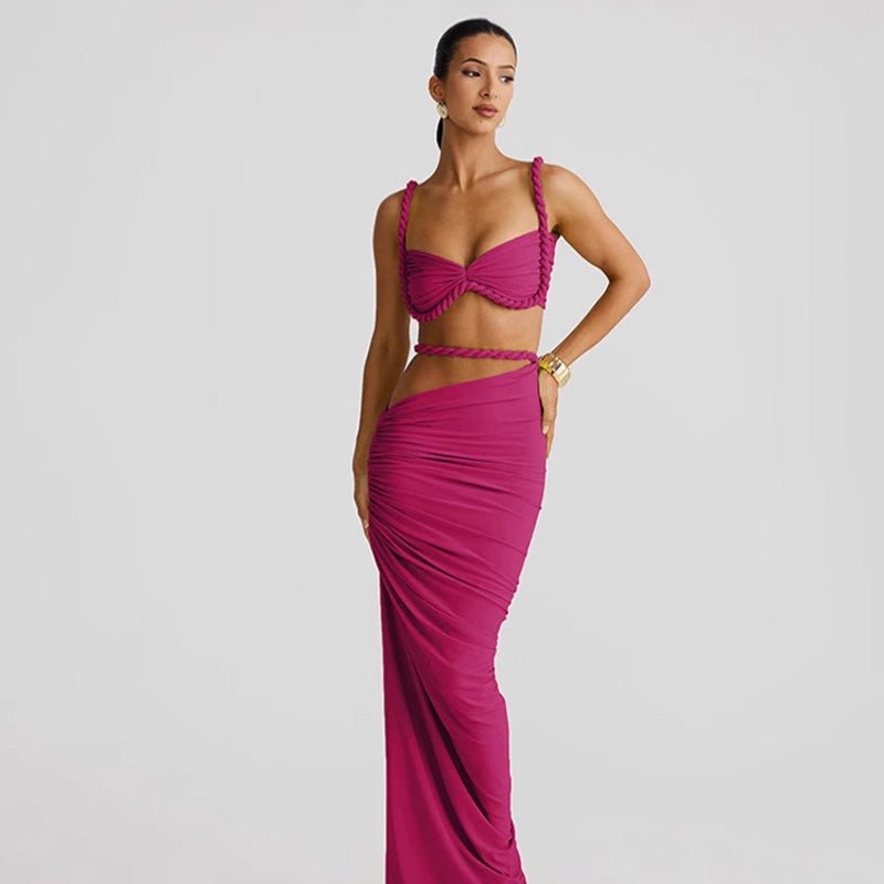 Backless Halter Crop Top and Bodycon Skirt Set