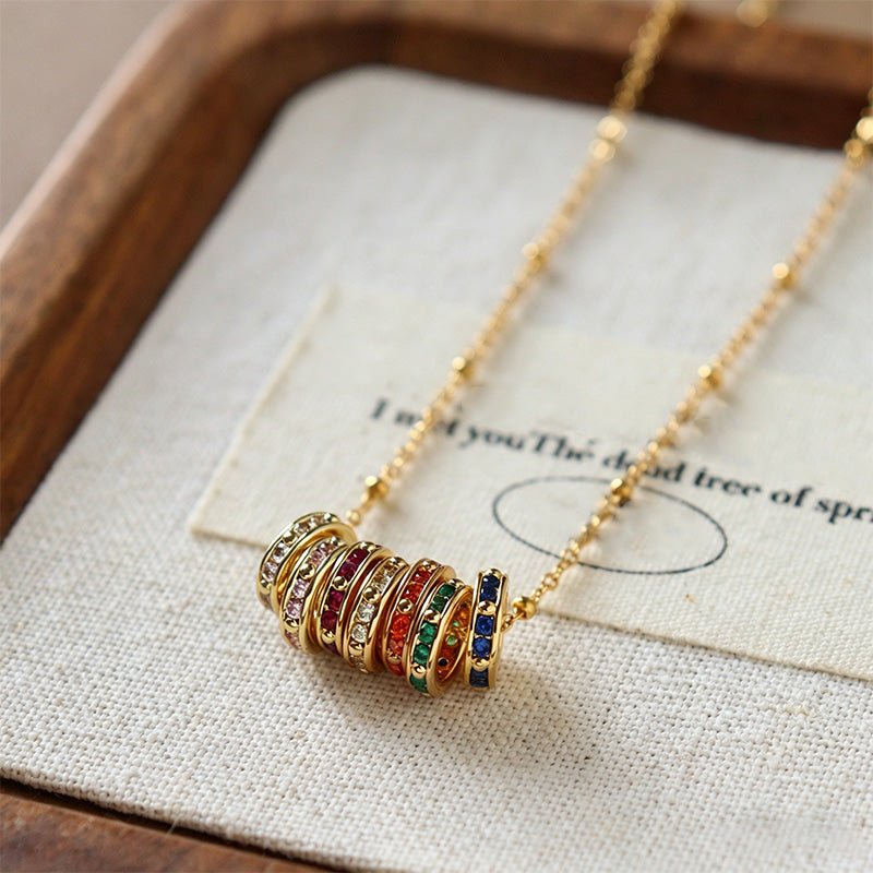 Rotating colored zircon necklace and earring set