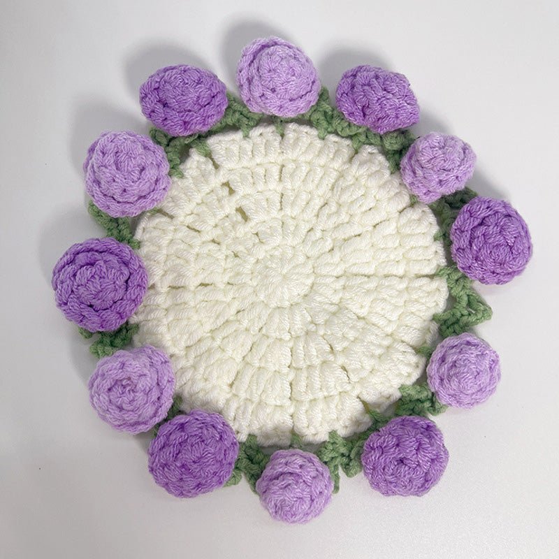 3D Floral Knitted Coaster and Storage Basket Set