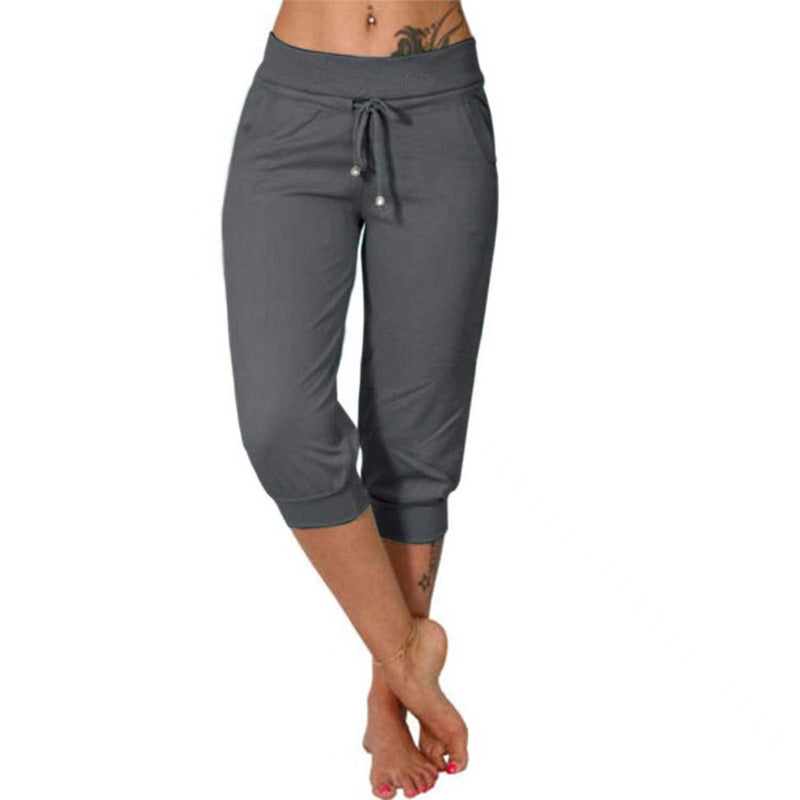 Casual drawstring pocket capri sweatpants