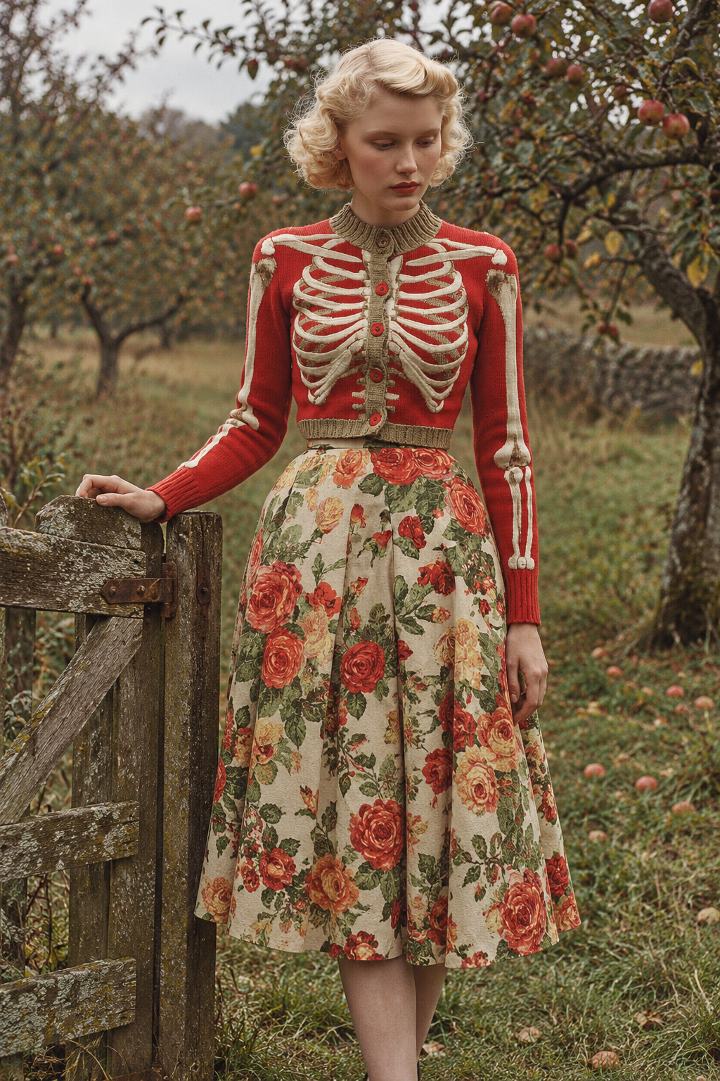 Women's Cropped Red Knit Cardigan | Halloween