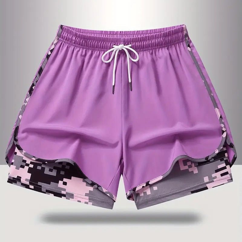 Double-layered camouflage lining running shorts